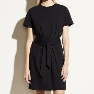 Vince Black Crewneck Short Sleeve Tie-Waist Dress